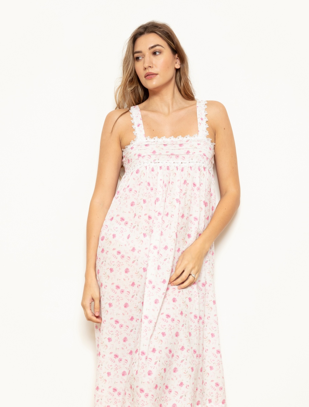 KISSMI-24-X Cotton Lawn Mini Rose LONG TALL Wide Strappy Nightdress