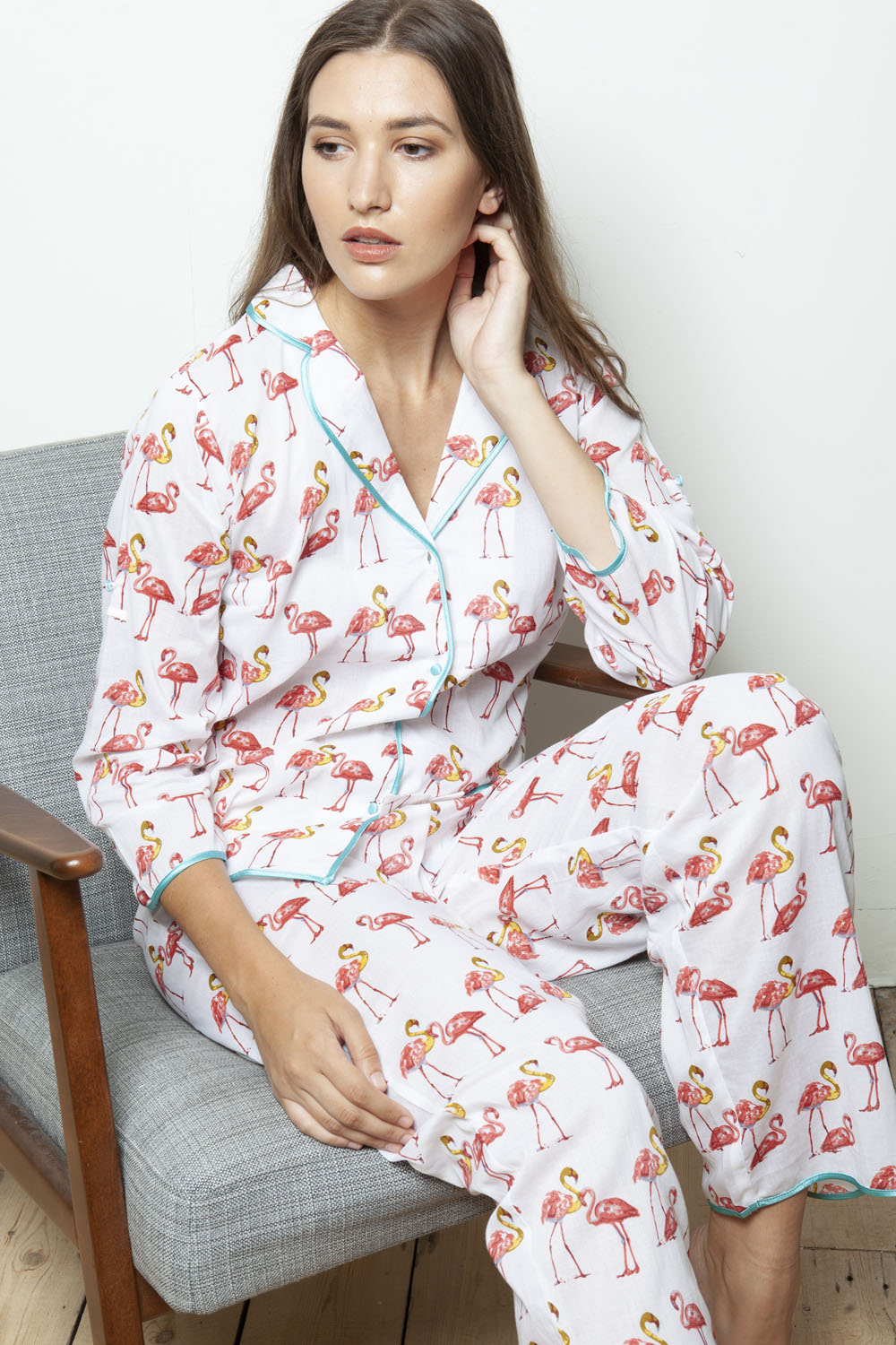 Wien Coral Flamingo Cotton Poplin Pyjamas 